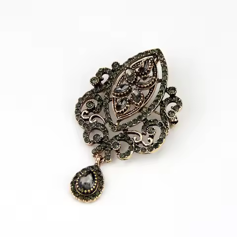 Sunspicems Vintage Gray Crystal Flower Brooch Bohemia Jewelry Turkish Design Scarf Lapel Pins