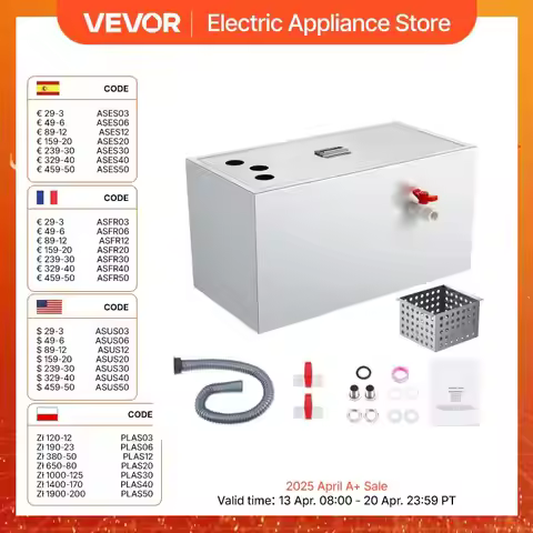 VEVOR Commercial Grease Trap Grease Interceptor Top Inlet Interceptor Under Sink Stainless Steel Gre