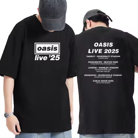 OASIS Live 25 Tour 2025 Commemorative T Shirt O-Neck cotton printed short sleeve T-shirts Men Women 