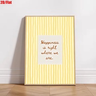 "Happiness Is Right Where We Are" Minimalist Neutral Striped Wall Art-Bohemian Modern Style Canvas P