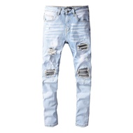 hjgggHOT14AMIRI Blue Hole Patch Micro-Elastic amiri jeans,◮57hh