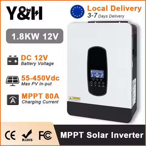 Y&H 1.8KW 3KW Hybrid Solar Inverter 12V 24V 220V Pure Sine Wave Inverter MPPT 80A Solar Charger Cont
