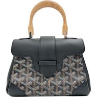 GOYARD/ Goyard Saigon Mini 兩用單肩包/手提包，PVC塗層帆布/皮革，黑色皮革/ブラウンPVC/木質手柄，女士 [二手]