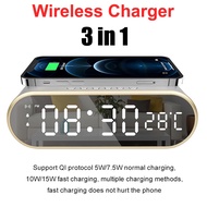 15W QI Wireless Charging Station with Time Temperature LED Display 3 in 1 Wireless Charger + Alarm Clock + Thermometer