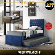 Living Mall Kyler Single Divan + Pull-Out Type Bed Frame w/ Mattress Option Velvet Fabric Upholstery