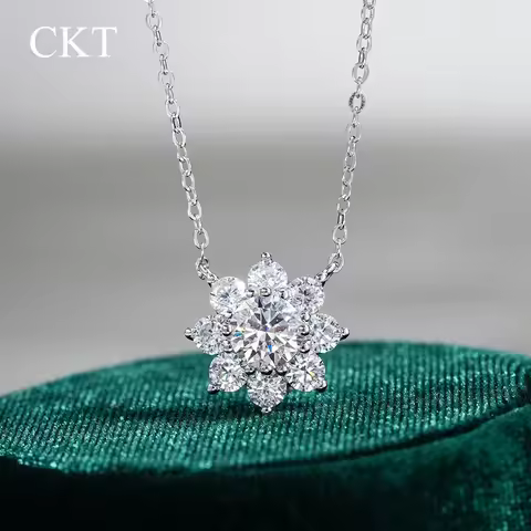 CKT 18k White Gold Pendant 1ct Diamond Moissanite Necklace Women's Platinum Pt950 Sunflower Classic