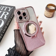 Luxury Plating For Magsafe Mirror Magnetic Stand Glitter Diamond Rhinestones Case For iPhone 15 14 1