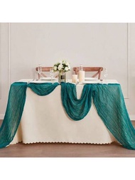 1入組波西米亞風格峇里紗純色桌旗/桌布，適用於婚禮、新娘、生日、節日、派對桌面裝飾