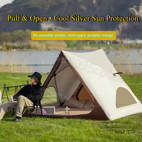 One Touch Setup A-Frame Tent Portable Camping Tent Large Capacity UV Silver Coating Outdoor Hiking S