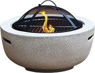 Outdoor Fire Pit Garden Wood Burning Fire Pit BBQ Grill Table - 23“, Outdoor Wood Burning Fire Bowl With Spark Screen Cover And Poker