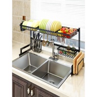 不銹鋼水槽置物架瀝水架黑色水池收納廚房碗碟晾干盤子架多功能