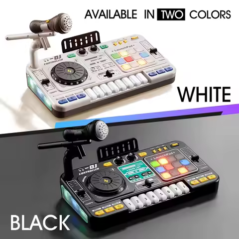Kid DJ Mixer with Microphone Electronic Piano Keyboard Bluetooth DJ Turntable Controller Musical Ins