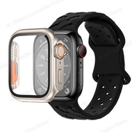 เคส + สายสำหรับสายคาด Apple Watch 44มม. 40มม. 45มม. 41มม. 42มม. อัพเกรดเป็น Ultra 49มม. สปอร์ตซิลิโคนสร้อยข้อมือทอ I Watch Series 8 7 6 SE 5 4