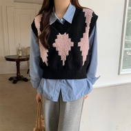 Spring Summer New Color Plaid V-neck Top Sleeveless Argyle Knitted Vest for Women
