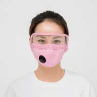 棉口罩防油濺護目面罩 防塵防曬可水洗 成人透明布口罩- 可拆卸款藏青帶閥護目 均碼