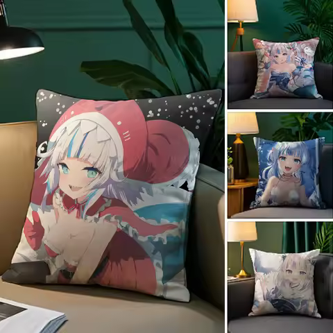 Anime Girl G_Gawr G_Gura Pillow Case Plush Fabric Soft Double Sided Print Sofa Cushion Cover Throw P