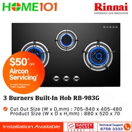 Rinnai Built-In Hob Tempered Glass 3 Burners Gas Hob RB-983G - LPG / PUB - FREE INSTALLATION