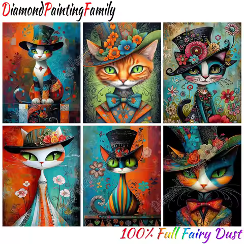 Diamond Painting Family Full Fairy Dust Crystal Resin Diamond Dot Art Flower Hat Cat AB Drill Embroi