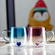 High borosilicate glass heart-shaped drinking cup with handle, heat-resistant, thickened single-laye