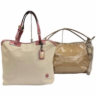 成色極佳 △ PELLE BORSA 兩用手提包/托特包/單肩包套裝（米色/ブラウン）女士款。