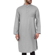 Männer Muslimische Arabien Lässig Langarm Tasche ชุดคลุมของชาวมุสลิมเสื้อคลุมหลวมๆชุดใส่อยู่บ้าน2024