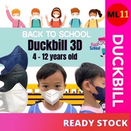 (50 PCS) Duckbill 3D Kid Earloop / Headloop 4-12 years old 4ply Face Mask Black White Denim Blue 6D Vmask