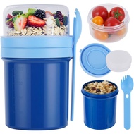 Bekas Oat Malam, 450 ml + 250 ml, Bekas Salad Buah Yogurt Boleh Digunakan Semula dengan Penutup dan 