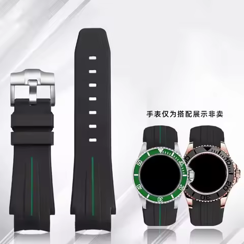 Silicone rubber watch strap 20mm 21mm Convex joint waterproof Black green men watchband For Rolex Ya