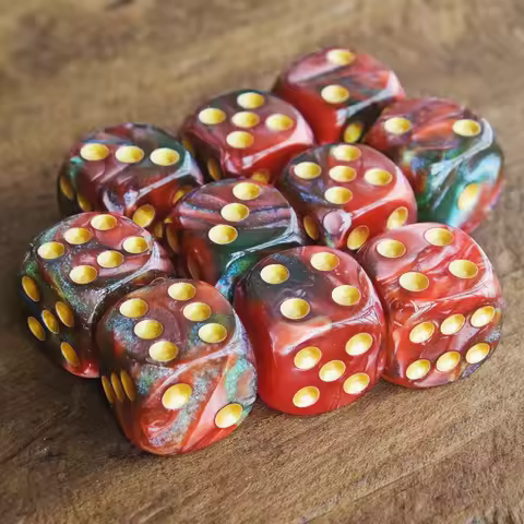 16MM Red and Green Shiny Starlit Sky D6 Dice Set Warhammers 40K Dungeons and Dragons Board Game