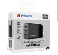 Verbatim 3 port 65w pd & qc 3.0 gaN充電器