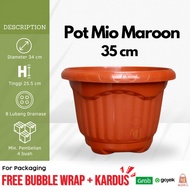 Pot bunga tanaman hias plastik estetik motif garis warna merah bata / maroon / maron jumbo besar 35 cm murah dan tebal