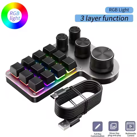 12 Keys 4 Knobs Mechanical Gaming Keyboard Hot-swap USB Wired/Bluetooth-Compatible Copy Paste Mini B