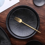 牛排盤子西餐盤家用盤子菜盤魚盤黑色圓盤歐式早餐盤意面盤餐具
