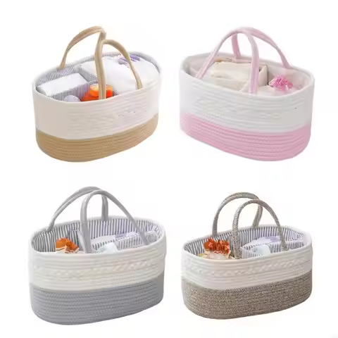 L41D Cotton Rope Woven Storage Basket for New Parents Keeping Baby Essential Neat and Accessible Org