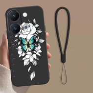 VIVO Y05 Y11d Y31d Y21 5G Case Beauty Flower Case Blue Butterfly Case Liquid Silicon Cover