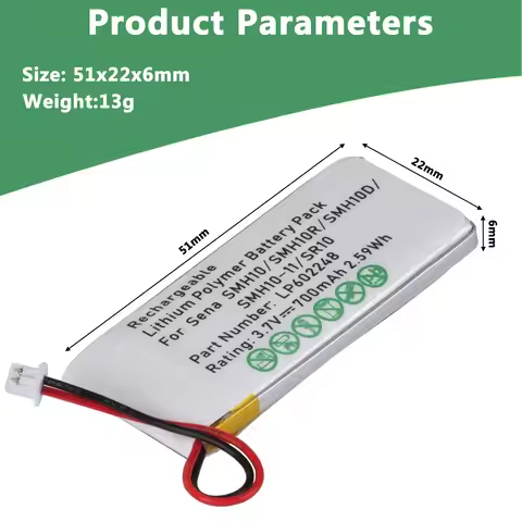 3.7V 700mAh SMH10 SMH10R LP602248 Battery for Sena SMH10D SMH10-11 SR10 Motorcycles Bluetooth Headse