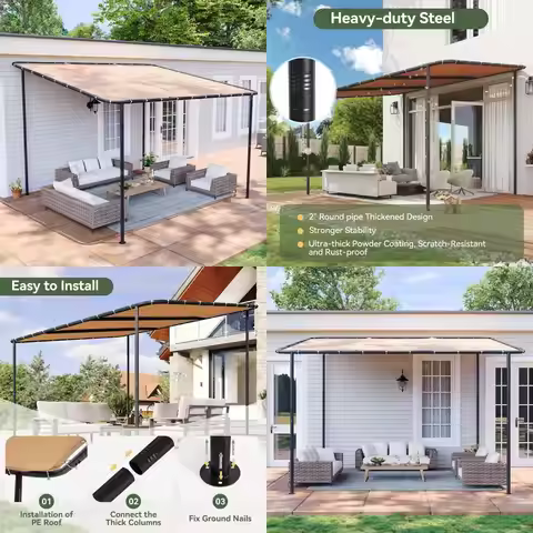 Aoxun 10x12 Lean to Gazebo Outdoor Pergola with Water Resistant & UV-Resistant, Wall-Mounted Canopy 