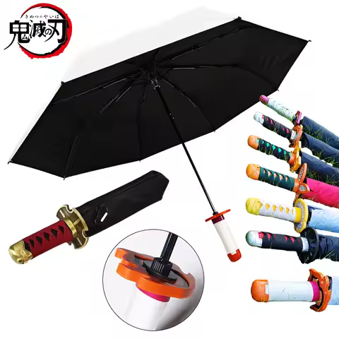 Anime Demon Slayer Katana Umbrella UV Blocking Black Parasol Knife Real Japanese Katana Sword Samura