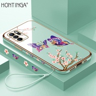 Hontinga Casing Case For OPPO Reno6 Z Reno6Z Reno 6Z 6 Z 5G Case Colorful Butterfly Luxury Chrome Plated Soft TPU Square Phone Case Full Cover Camera Protection Anti Gores Rubber Cases For Girls