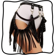 Nicute Leather Fringe Belt Black Tassel Belts Rave Cowgirl Accessories for Women