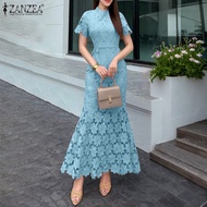 Fancystyle ZANZEA ชุดเดรสแขนสั้นนางเงือกสไตล์เกาหลีคอกลมหรูหรา #0818