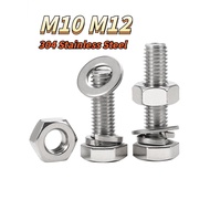 304 stainless steel hexagon bolt, screw and nut set large full extension screw M10 M12