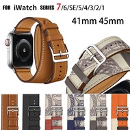 Double Leather Strap compatible with iWatch series 7 6 SE 5 4 3 2 1 44mm 40mm 38mm 42mm 41mm 45mm