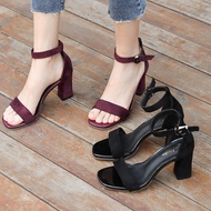 Shoesking Open Toe One-Word Buckle Strap High Heels