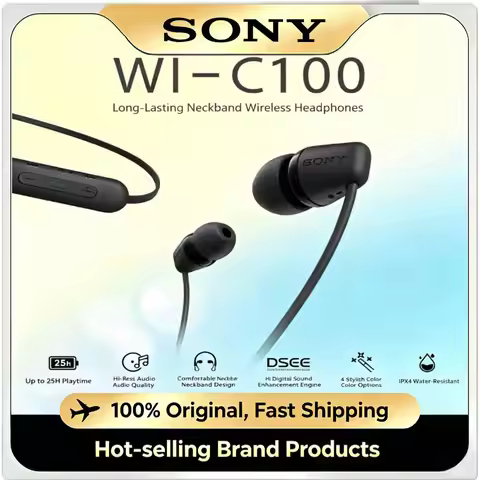 Sony WI-C100 Neckband Bluetooth Headphones Deep Bass In-Ear Sport Earphones With Mic For Running