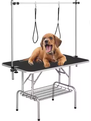 46" Dog Grooming Table Foldable Pet Grooming Tables with Adjustable Arm Noose Storage Mesh Tray Maxi