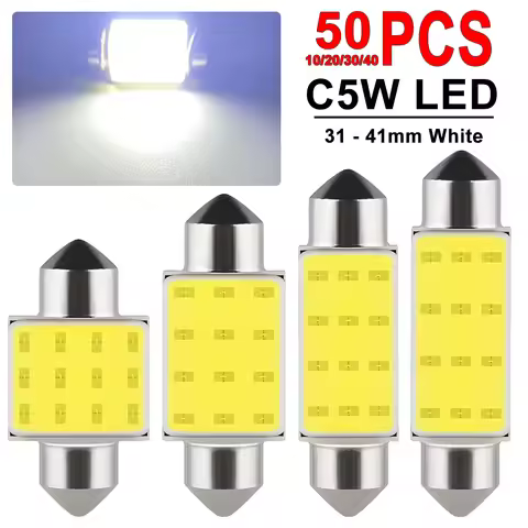 10/20/30/50 PCS Festoon 31/36/39/41MM C5W LED Bulbs COB-12SMD 12V 6500K White Car Interior Dome Maps
