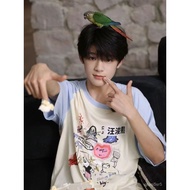 TF Wang Junxi Family Same Color Short Sleeve T-Shirt Women's T-Shirt2024New Loose cotton raglan Slee