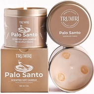 Palo Santo Candle for Home - Highly Scented with Citrine Crystals - 5oz Soy Wax Organic Non Toxic fo