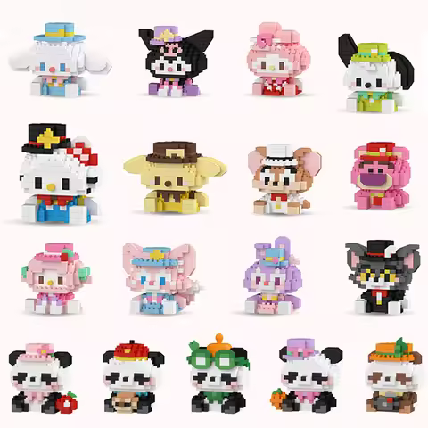 Miniso Sanrio Toys Building Blocks Micro Diamond Bricks Disney Hello Kitty Kuromi Panda Montessori B